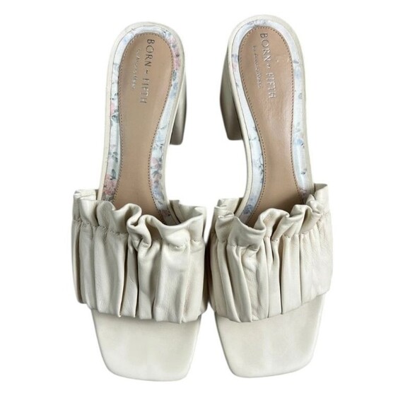 Born on Fifth + Antonio Milani Amy Ivory Heeled Ruffle Leather Slide Sandal 11 - Picture 8 of 12
